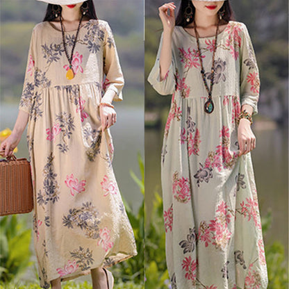 Mythstone Flowers Print Midi Dress Tunic Dress With Pockets