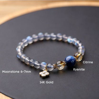 Mytthstone Natural Moonstone Flower Chram Healing Beads Bracelet