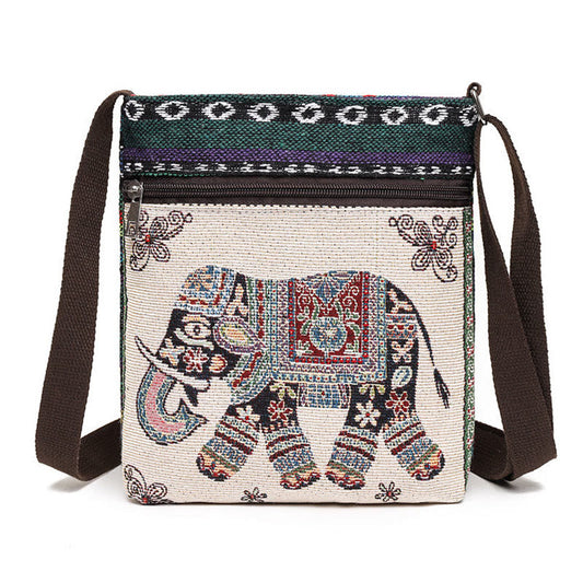 Mythstone Elephant Butterfly Embroidered Canvas Tote Bag Shoulder Bag Crossbody Bag