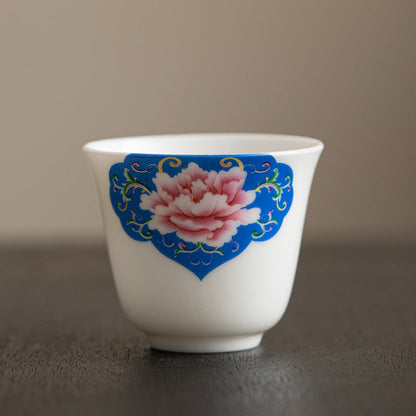 Mythstone Lotus Flower Leaf Mountain Pavilion Elk Peony Ceramic Teacup Kung Fu Tea Cup