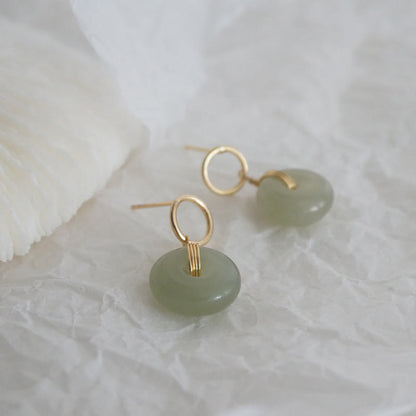 Mythstone Round Jade Peace Buckle Luck Drop Earrings