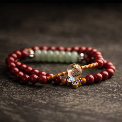 MythStone Chinese Zodiac Natal Buddha Red Agate Small Leaf Red Sandalwood Cinnabar Amulet Blessing Double Wrap Bracelet