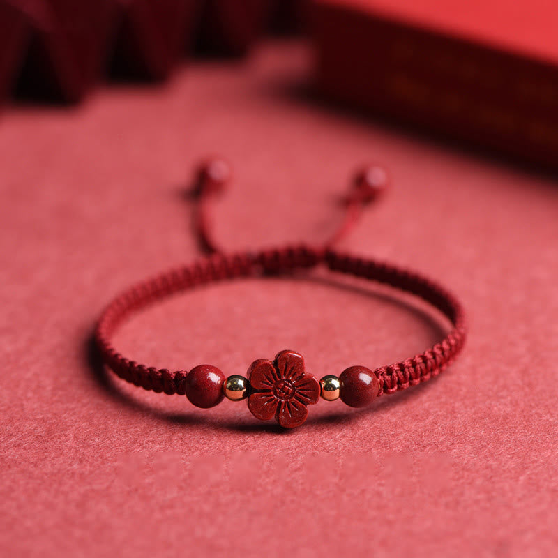 Mythstone Four Leaf Clover Five-petal Flower Cinnabar Blessing Red String Bracelet