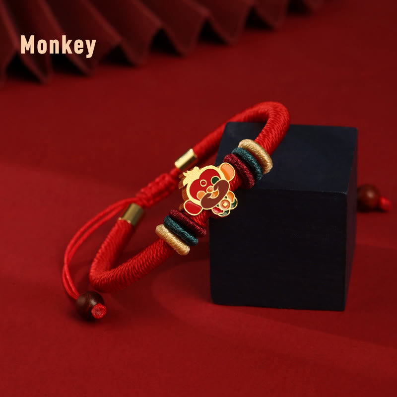 Pulsera trenzada roja con el año del dragón y la suerte del zodíaco chino hecha a mano en plata de ley 925 de Mythstone 