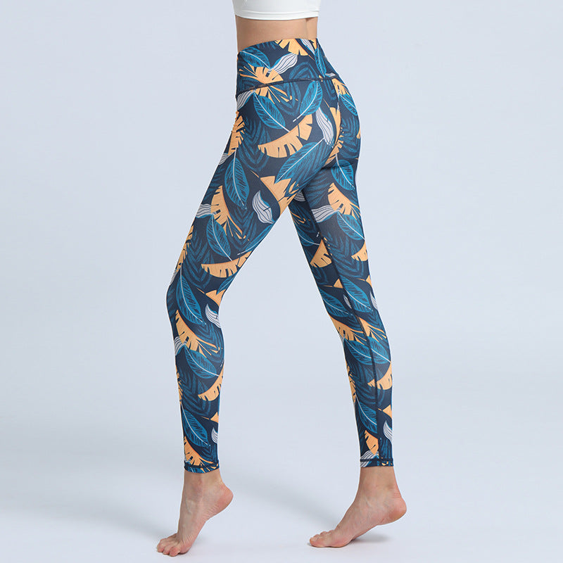 Pantalones con estampado de hojas de Mythstone, mallas deportivas de cintura alta para yoga y fitness, pantalones de yoga para mujer 