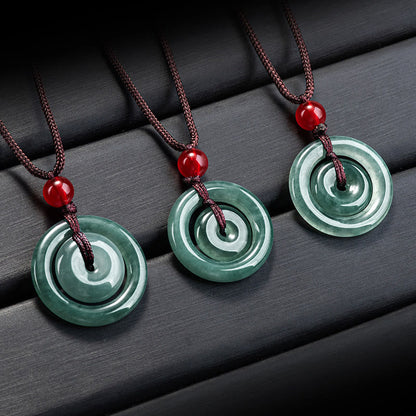 Mythstone Green Jade Double Peace Buckle Abundance Necklace Pendant