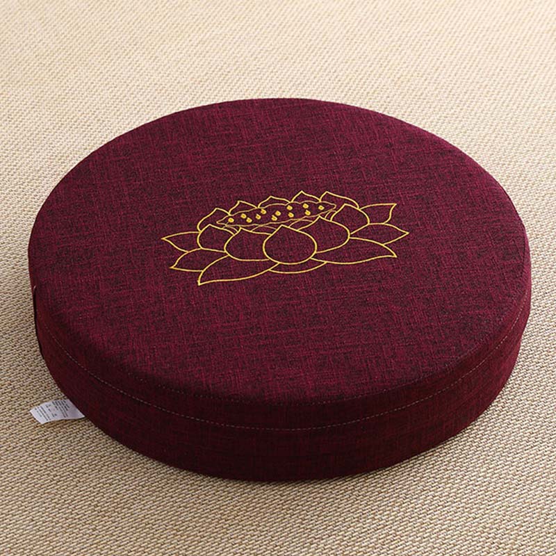 Mythstone Lotus Embroidery Cotton Linen Meditation Seat Cushion