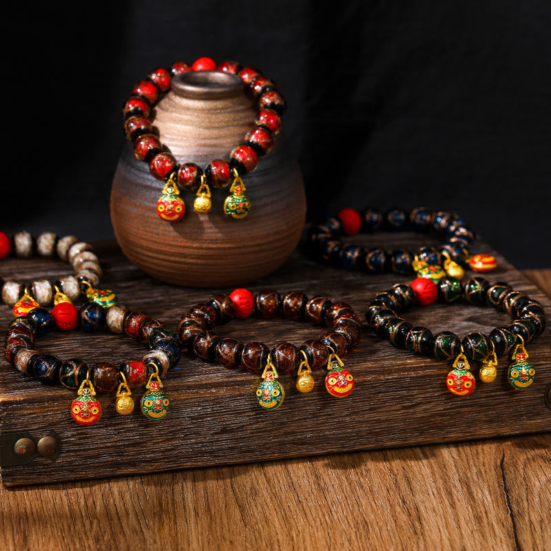 Mythstone Gold Swallowing Beast Family Colorful Cinnabar Bead Bracelet