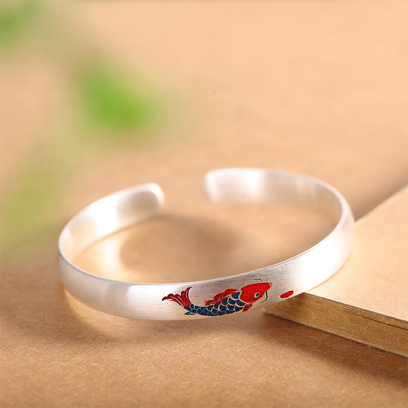 Mythstone 999 Sterling Silver Koi Fish Luck Cuff Bracelet Bangle