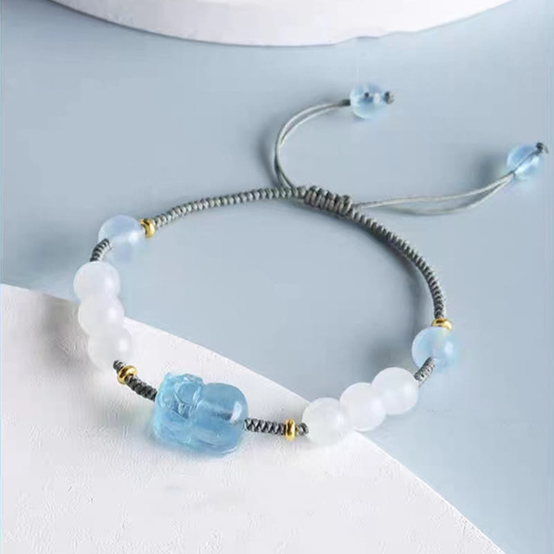 Mythstone Natural Aquamarine PiXiu Hetian White Jade Healing Bracelet