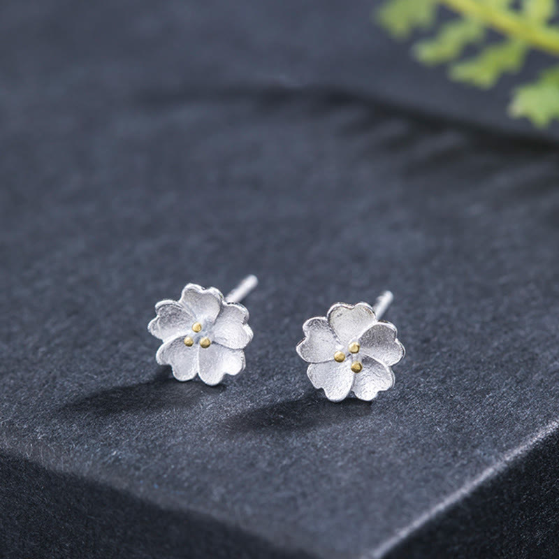 Mythstone 925 Sterling Silver Cherry Blossoms Floral Calm Stud Earrings