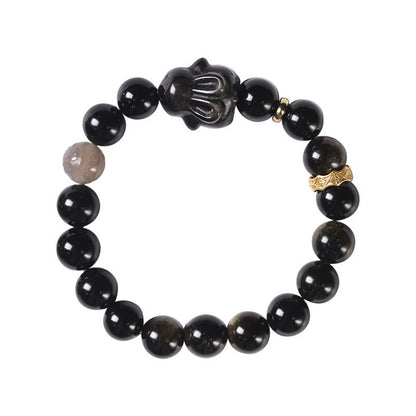 Mythstone Gold Sheen Obsidian Black Obsidian Silver Sheen Obsidian Cute Rabbit Protection Bracelet