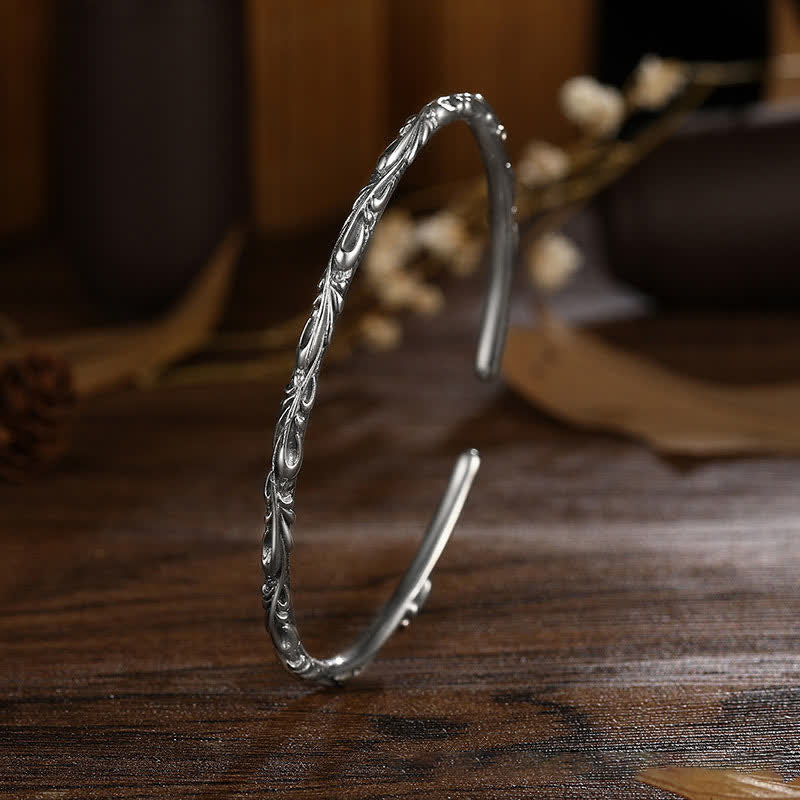 Mythstone 925 Sterling Silver Handmade Vines Engraved Protection Bracelet Bangle