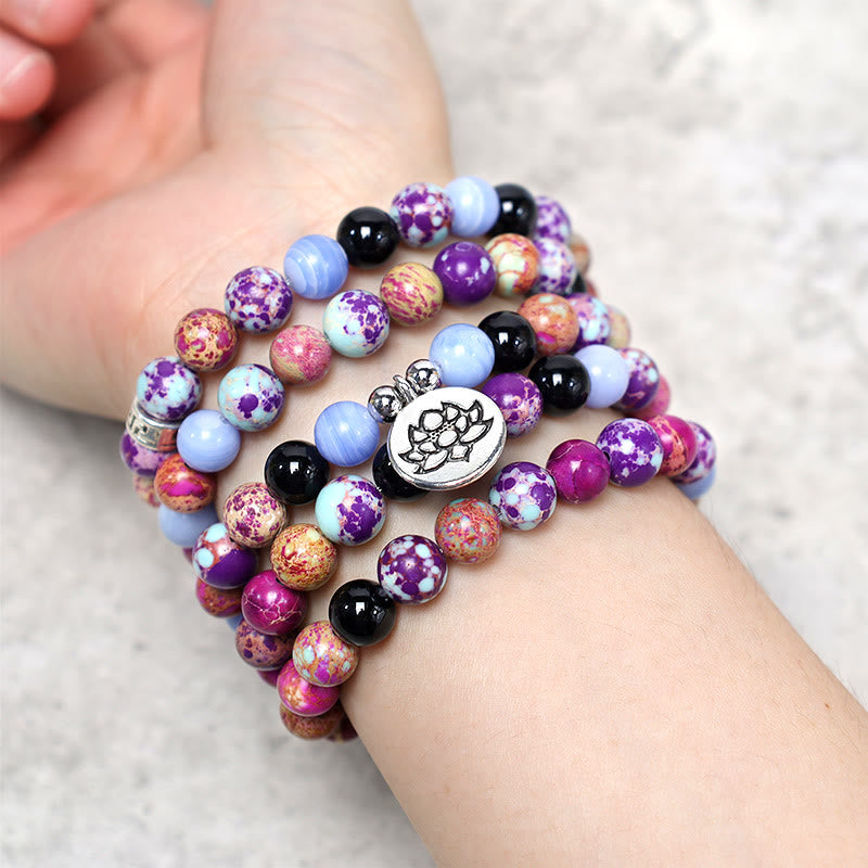 MythStone Natural Purple Miano Real Stone Lotus Mala