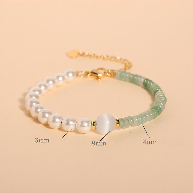 Mythstone Natural Green Strawberry Quartz Tiger Eye Sodalite White Jade Pearl Gratitude Bracelet