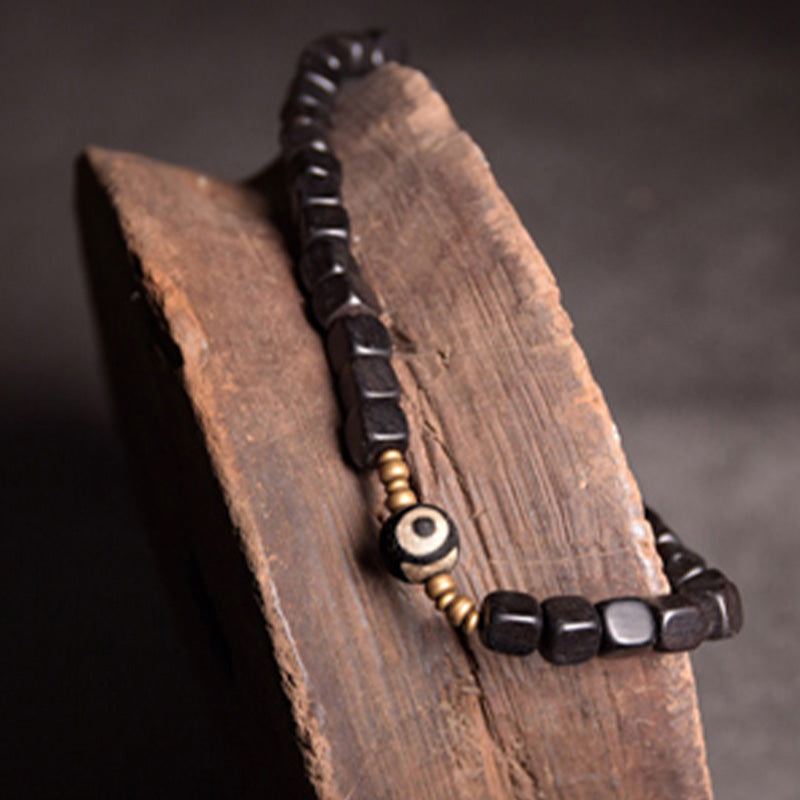 Mythstone Ebony Wood Dzi Bead Copper Peace Couple Bracelet