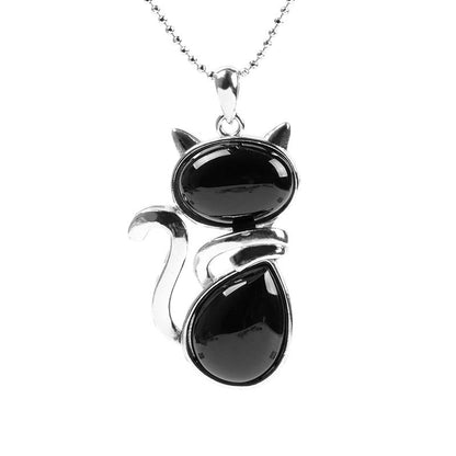 Mythstone Cat Pattern Natural Crystal Protection Necklace Pendant