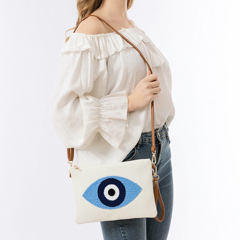 Mythstone Evil Eye Leaf Hamsa Canvas Crossbody Bag Shoulder Bag Handbag