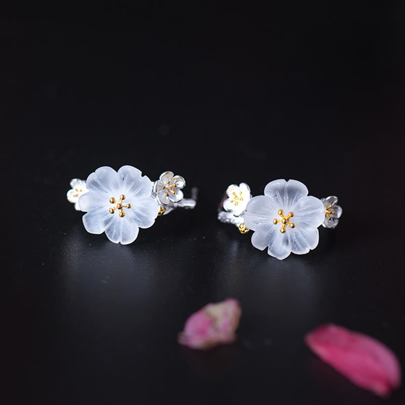 Mythstone 925 Sterling Silver Plum Blossom Floral Blessing Earrings