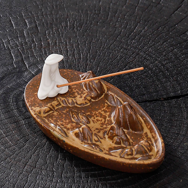 Mythstone Fisherman Mountains Zen Healing Ceramic Stick Incense Burner Decoration