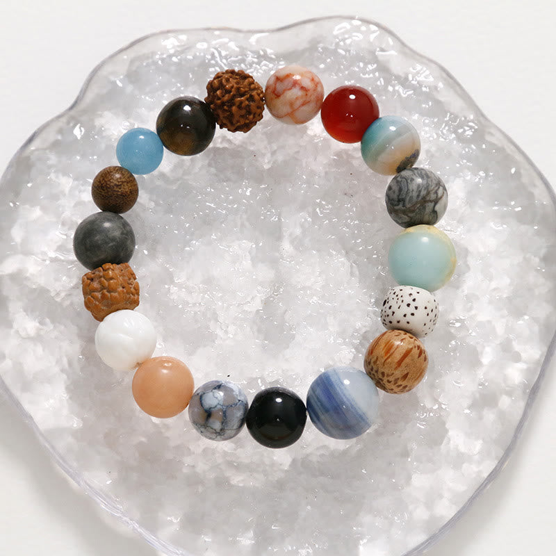 Mythstone Natural Bodhi Seed Crystal Stone Agate Keep Away Evil Spirits Bracelet