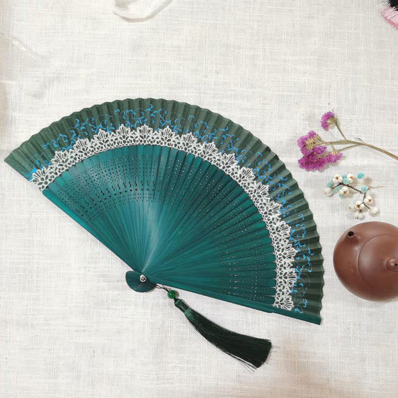 Mythstone Simple Hollow Engraved Handheld Bamboo Folding Fan