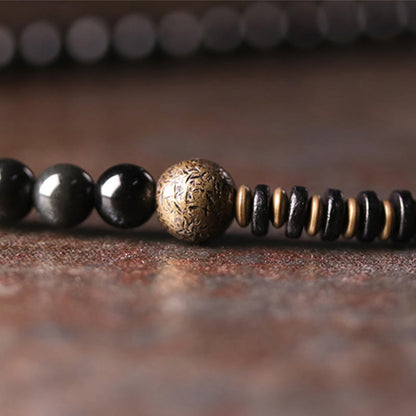 Mythstone Rainbow Obsidian Ebony Wood Copper Positive Multilayer Bracelet