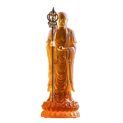 Figura de Bodhisattva Ksitigarbha hecha a mano de Mythstone, pieza de arte de cristal de Liuli, estatua de serenidad, decoración del hogar