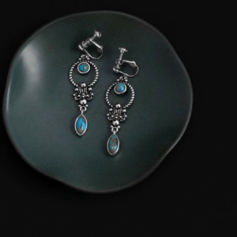 Mythstone 925 Sterling Silver Vintage Turquoise Waterdrop Pattern Balance Drop Dangle Earrings