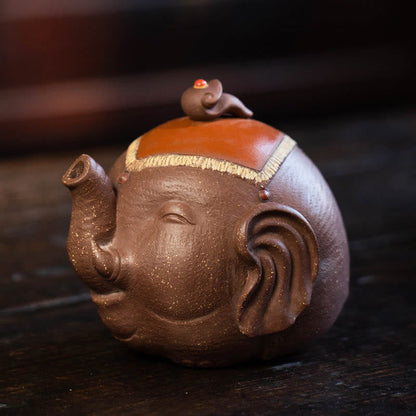 Mythstone Cute Elephant Auspicious Clouds Purple Clay Ceramic Teapot