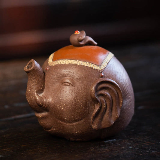 Mythstone Cute Elephant Auspicious Clouds Purple Clay Ceramic Teapot