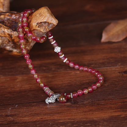 Mythstone Natural Watermelon Tourmaline PiXiu Elephant Positive Triple Wrap Bracelet