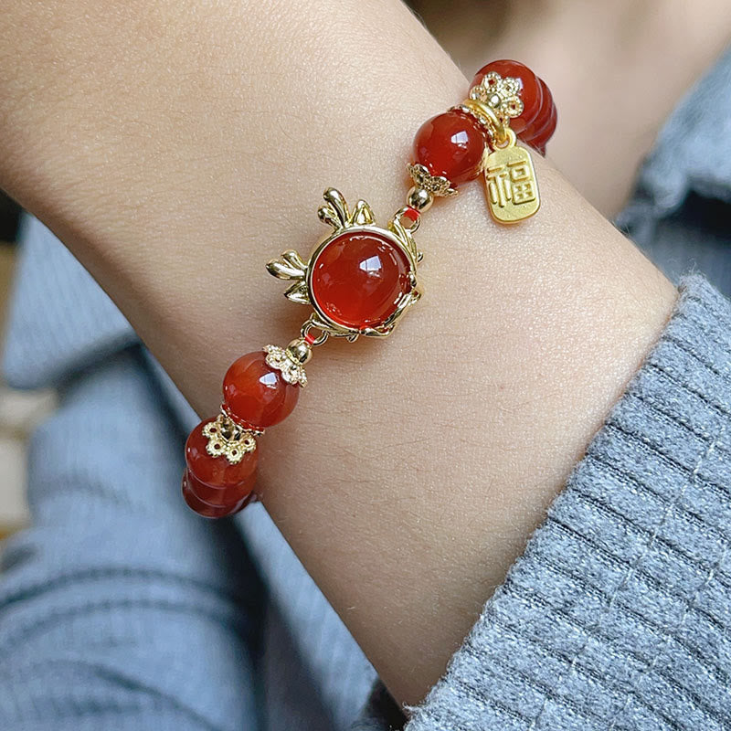 Mythstone Year of the Dragon Red Agate Jade Peace Buckle Fu Character Success Bracelet