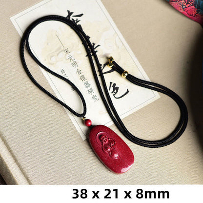 Mythstone Laughing Buddha Yin Yang Chinese Zodiac Gourd Natural Cinnabar Blessing Necklace Pendant