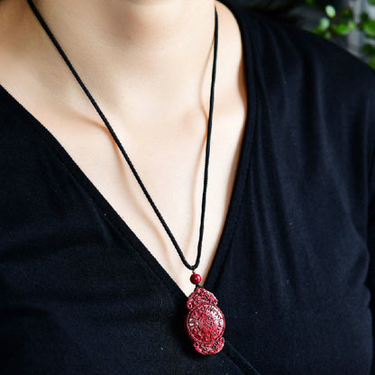 Mythstone Laughing Buddha Yin Yang Chinese Zodiac Gourd Natural Cinnabar Blessing Necklace Pendant