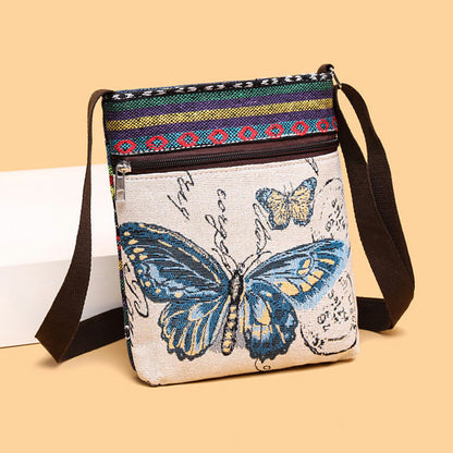 Mythstone Elephant Butterfly Embroidered Canvas Tote Bag Shoulder Bag Crossbody Bag