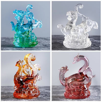 Mythstone Feng Shui Four Symbols Azure Dragon Handmade Liuli Crystal Art Piece Home Office Decoration