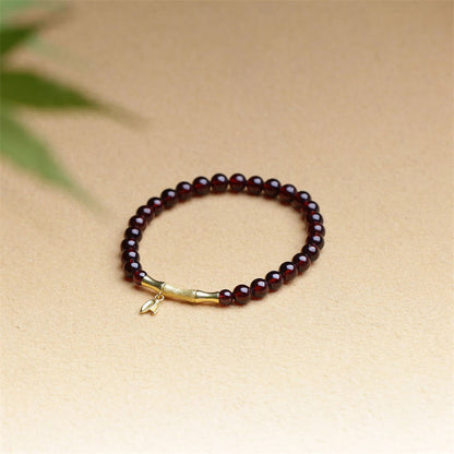 Mythstone 14K Copper Plated Gold 925 Sterling Silver Plated Gold Natural Garnet Bamboo Protection Bracelet