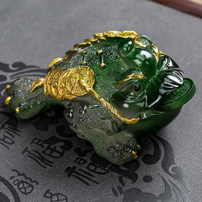 Mythstone Color Changing FengShui Wealth Lucky Frog Copper Coin Tea Pet Resin Figurine Decoration