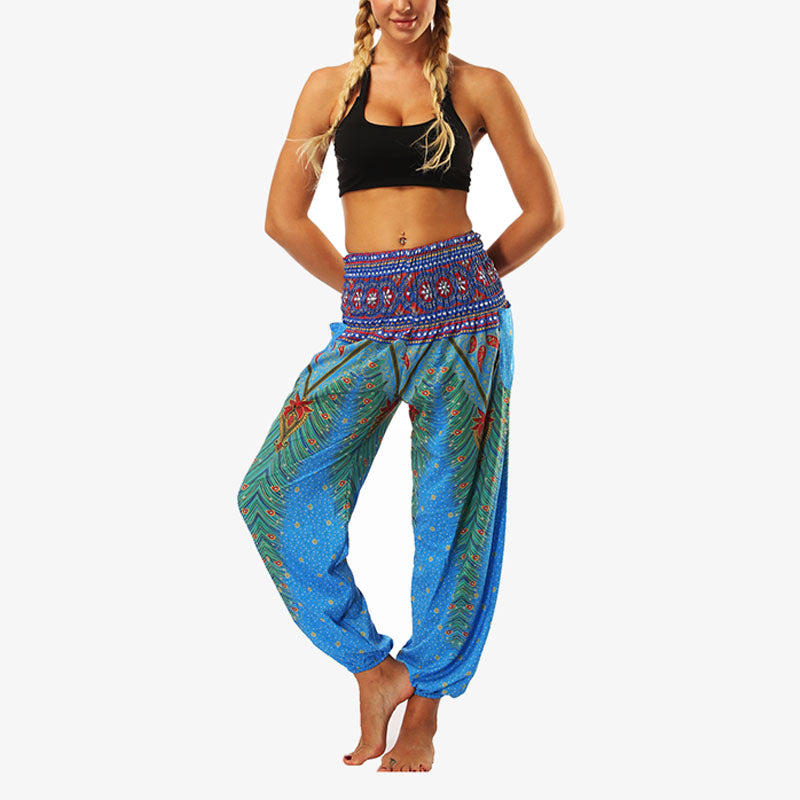 Mythstone Hippie Pants Baggy Boho High Waist Lounge Trousers with Pockets Women's Yoga Pants