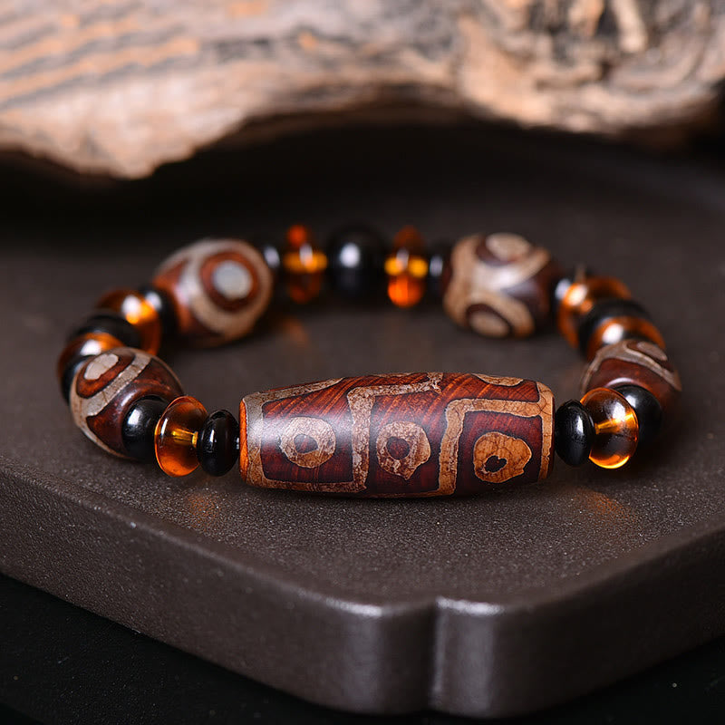 Mythstone Tibetan Retro Natural Nine-Eye Dzi Bead Blessings Bracelet