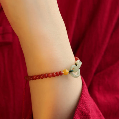 Mythstone Natural Red Agate Hetian Jade Double Peace Buckle Confidence Bracelet