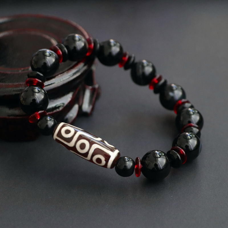 Mythstone Black Onyx Nine-Eye Dzi Bead Wealth Protection Bracelet