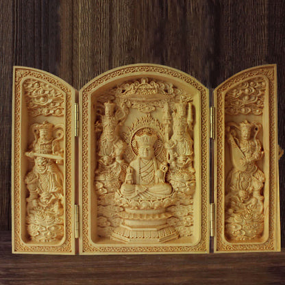 Mythstone Thousand-armed Avalokitesvara Kwan Yin Buddha Boxwood Wealth Home Decoration Altar