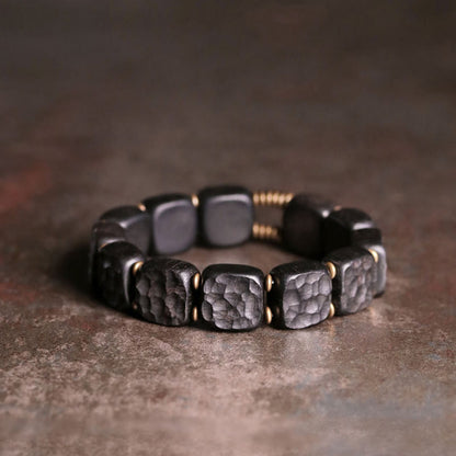 Mythstone Retro Ebony Wood Texture Style Copper Peace Balance Bracelet