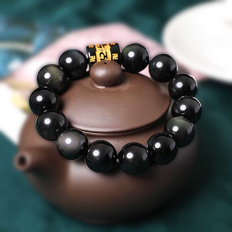 Mythstone Rainbow Obsidian Om Mani Padme Hum Swastika Positive Bracelet