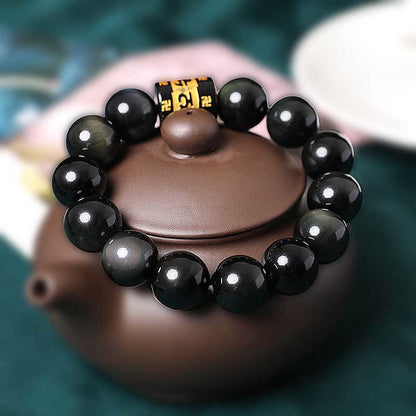 Mythstone Rainbow Obsidian Om Mani Padme Hum Swastika Positive Bracelet