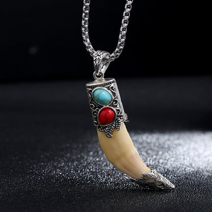 Mythstone Imitation Wolf Tooth Titanium Steel Balance Necklace Pendant