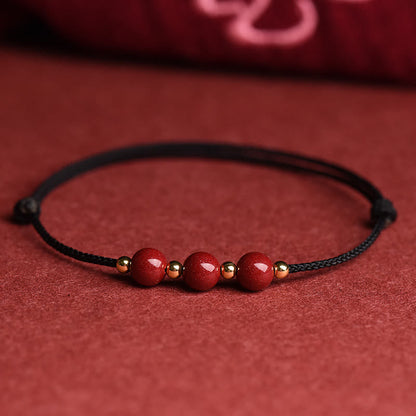 Mytthstone Natural Lucky Cinnabar Bead Blessing String Bracelet Anklet