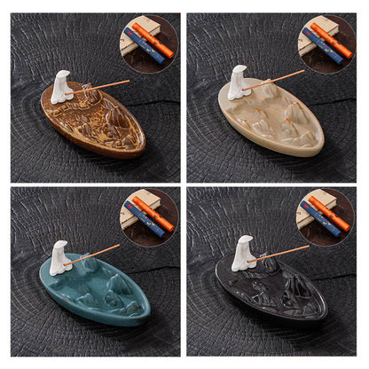 Mythstone Fisherman Mountains Zen Healing Ceramic Stick Incense Burner Decoration